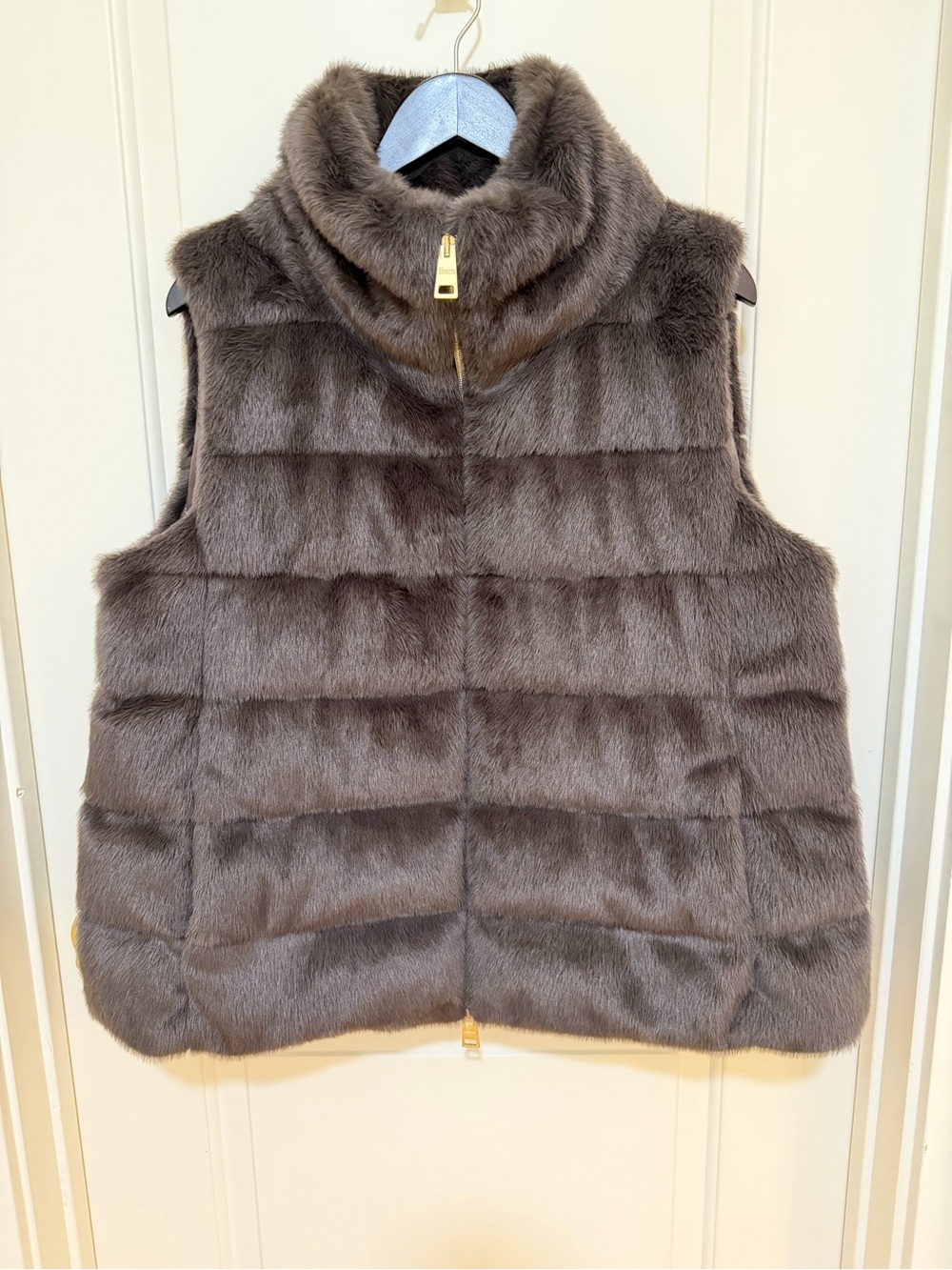 Herno Brown Faux Fur Sleeveless Puffer Vest with High Collar